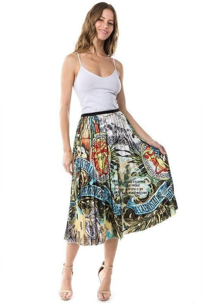 Multi Print Pleated Skirt