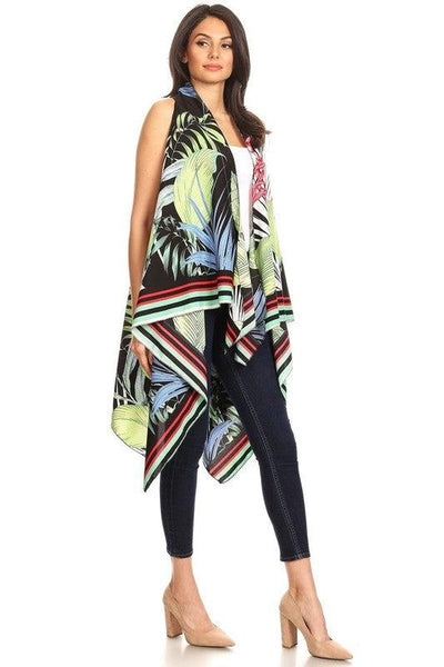 Tropical Print Kimono Vest-One Size