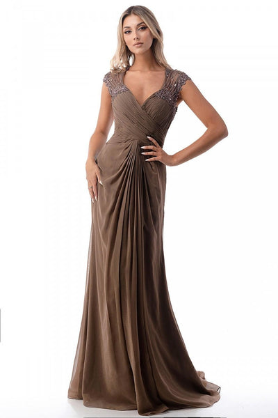 Copper Front Gathered Chiffon Gown