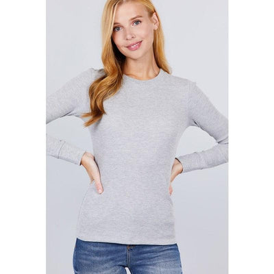Heather Grey Long Sleeve Crew Neck Thermal Knit
