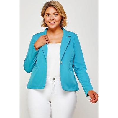 Royal Curves Single Button Ash Blue Fitted Blazer