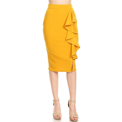 Ruffles Mustard Midi Pencil Skirt