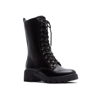 Block Heel Lace Up Black Military Boots