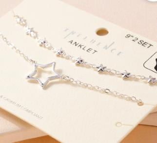 Silver Metal Star Charms Anklet Set