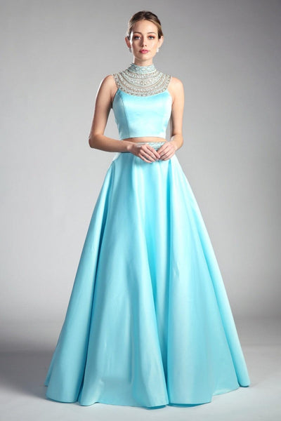 Sky Blue Beaded 2-Piece Gown