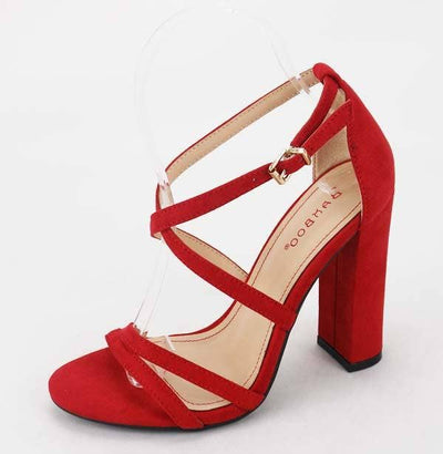 Red Chunky Heel Sandals