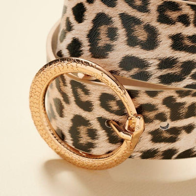 LEOPARD Color Round Metal Buckle Animal Faux Leather Belt