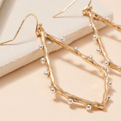 Gold Rhombus Shape Two Tone Dangling Earrings