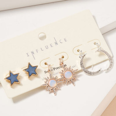 Star Sun Moon Earrings Set