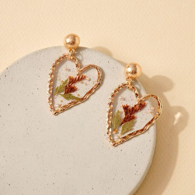Floral Metal Heart Shaped Earrings