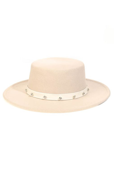 Rhinestone Studded Strap Boater Fashion Hat