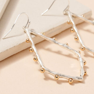 Silver Rhombus Shape Two Tone Dangling Earrings