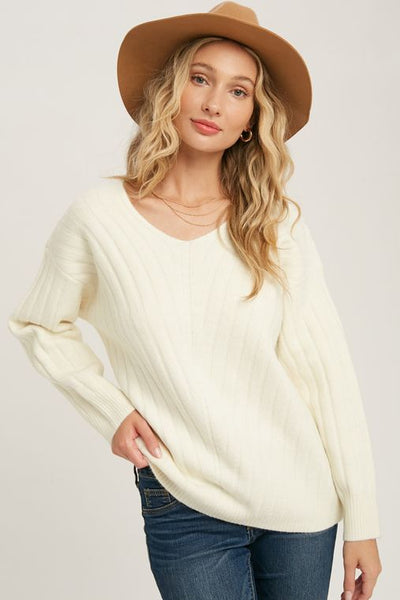 Vanilla V-Neck Knit Pullover