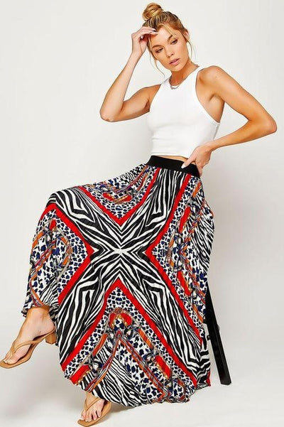 Multi Zebra Pleated Maxi Skirt